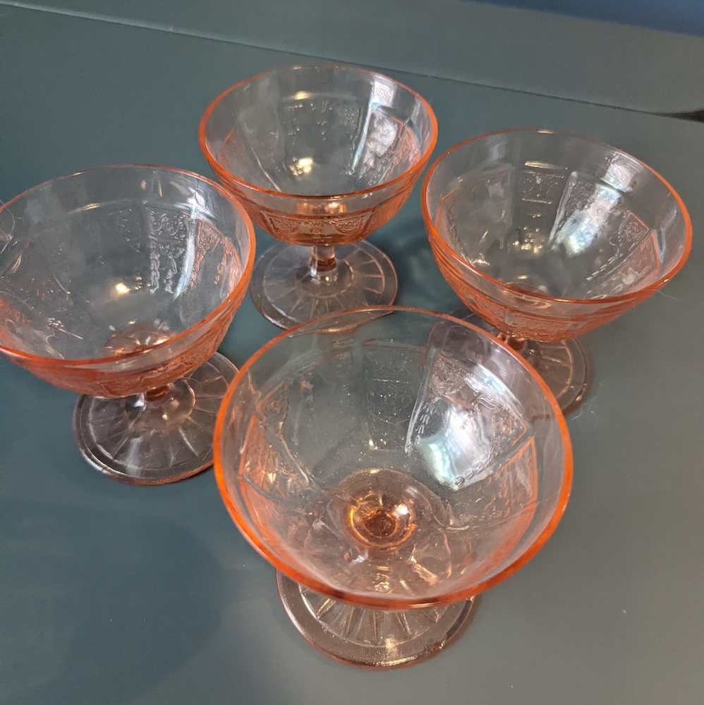 Vintage pink depression, glass dessert cups